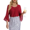 thumbnail image 3 of Fantaslook Ruffle 3/4 Sleeve Dressy Blouses for Women Glitter Double Layers Mesh Tunic Tops Crew Neck Summer Shirts, 3 of 8