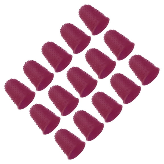 Uxcell Rubber Finger Tips, Pack Silicone Thumb Fingertip Protector Finger Cots Covers Guard Pads Thimble Grips for Office, Rose Red 15pcs XL Size