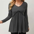 thumbnail image 2 of Womens Puff Long Sleeve Shirts，Babydoll Peplum Tops For Women V Neck Tunic Dressy Casual Blouse Gray S, 2 of 4