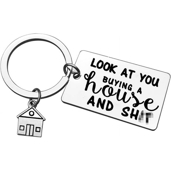 for New Home Keychain Look at You Buying A House keychain First Home Gift Housewarming Gift Realtor Closing Gifts House Keyring Moving in Key Chain for New Home Owners Jewelry