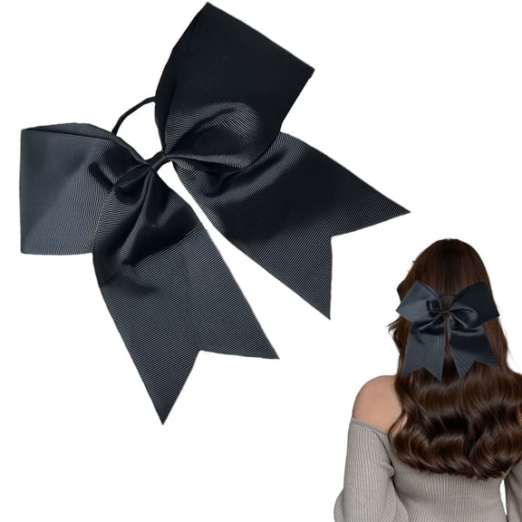 CXHEGBEJ 7inch Large Hair Bows Ties for Women, Bowknot Hair Ties Grosgrain Ribbon Hair Bow Ponytail Hair Bow Elastic Bands Big Bow Hair Tie Ribbon Bow Scrunchies for Female Gift Black