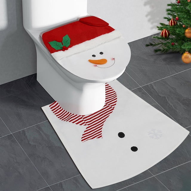 Juego de funda para asiento de inodoro y alfombrilla de baño | Decoración navideña para el baño | Protector de inodoro y alfombrilla festiva de 2 piezas para la decoración del baño del hogar