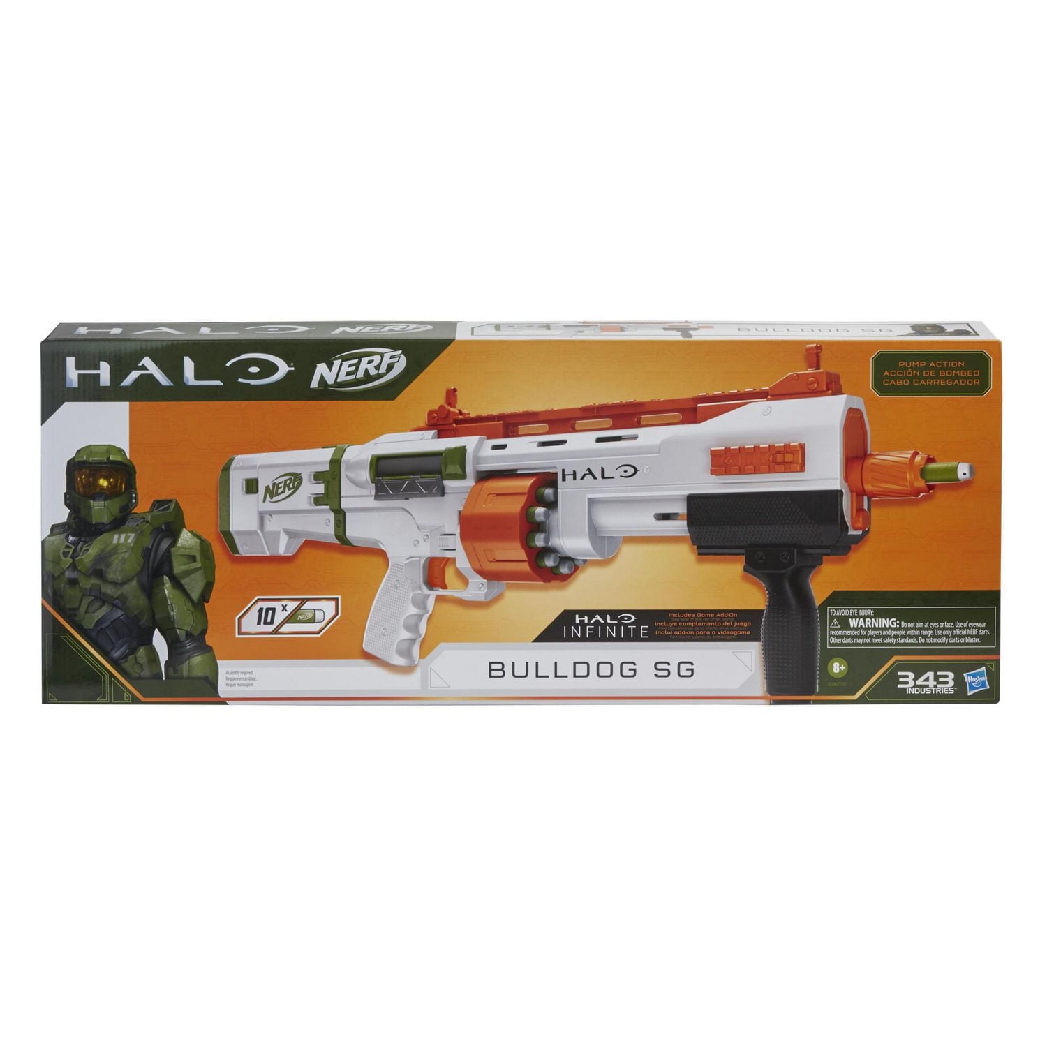 Nerf Halo Bulldog SG Dart Blaster -- Pump-Action, Rotating 10-Dart Drum,  Tactical Rails, 10 Official Nerf Elite Darts, Skin Unlock Code