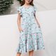 thumbnail image 5 of Vestido de Verano de Manga Corta para Niñas con Estampado de Flores, Bolsillos Acanalados, Cuello Redondo, Mezcla Cómoda de Poliéster Spandex, 5 of 6