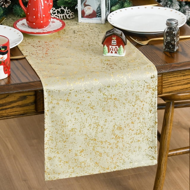 Mode Pink Dutch Fleece Table Runner, Glitter Metallic Foil Holiday Kitchen Dining Table Decoration for Home Party Decor 13x72 Inch