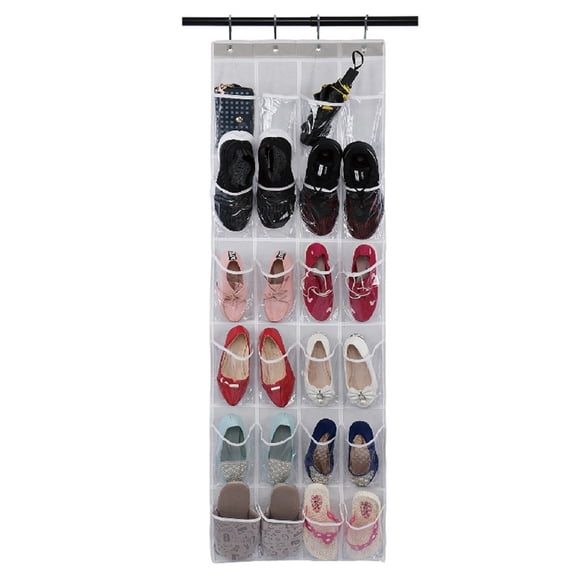 PRETXORVE Door Shoe Organizer 24 Pockets, Hooks, Large Nonwovens Mesh Pocket