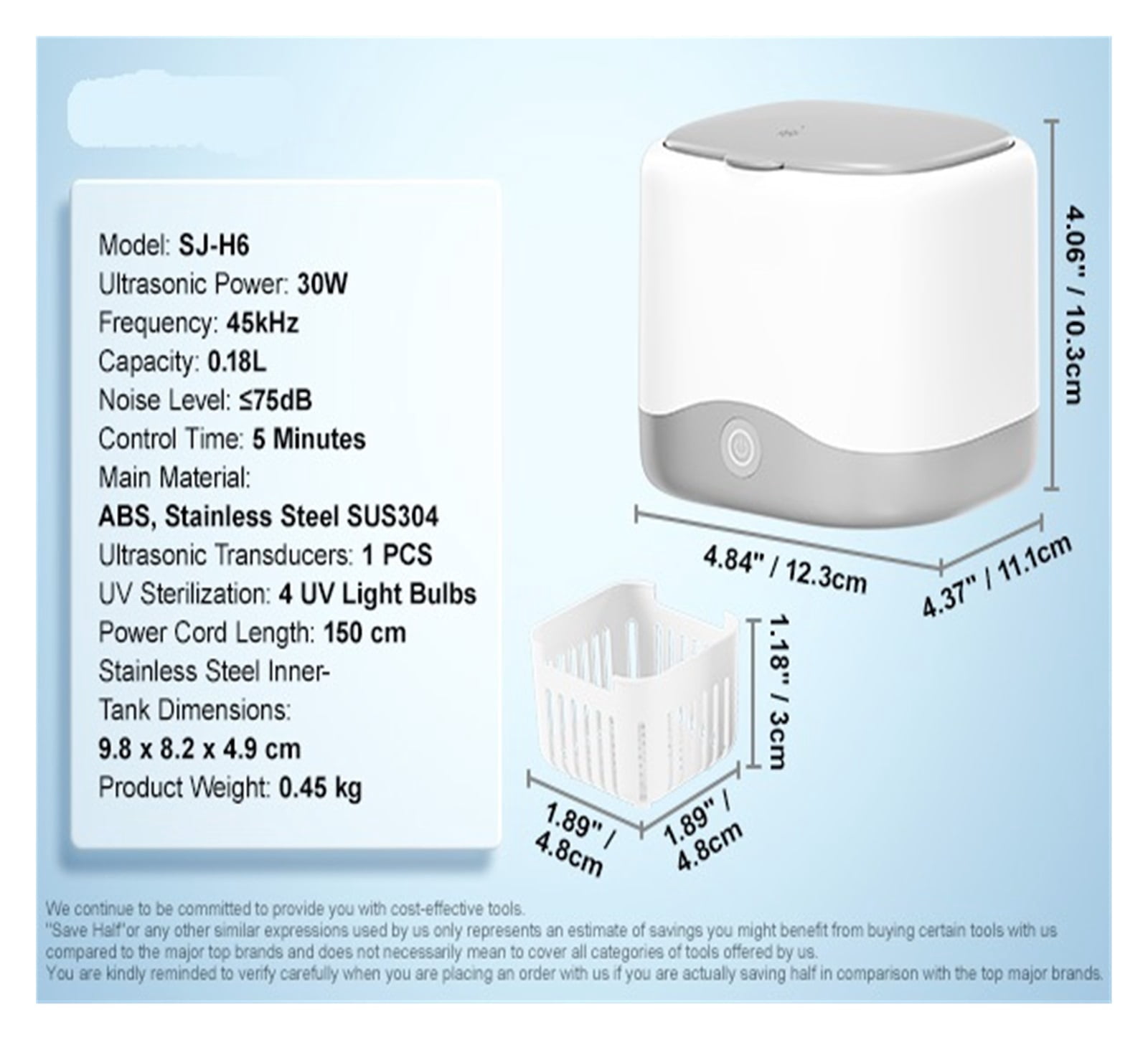 200/450/650ml Portable Ultrasonic Cleaner Machine with 4 Timer Modes Cleaning Basket for Eyeglasses Watches Dentures Rings
