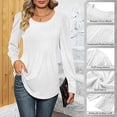 thumbnail image 3 of VDJ Women Tops Puff Long Sleeve White T Shirt Crew Neck Dressy Tunic Casual Pleated Button Cuff Fall Blouses for women Size XL, 3 of 7