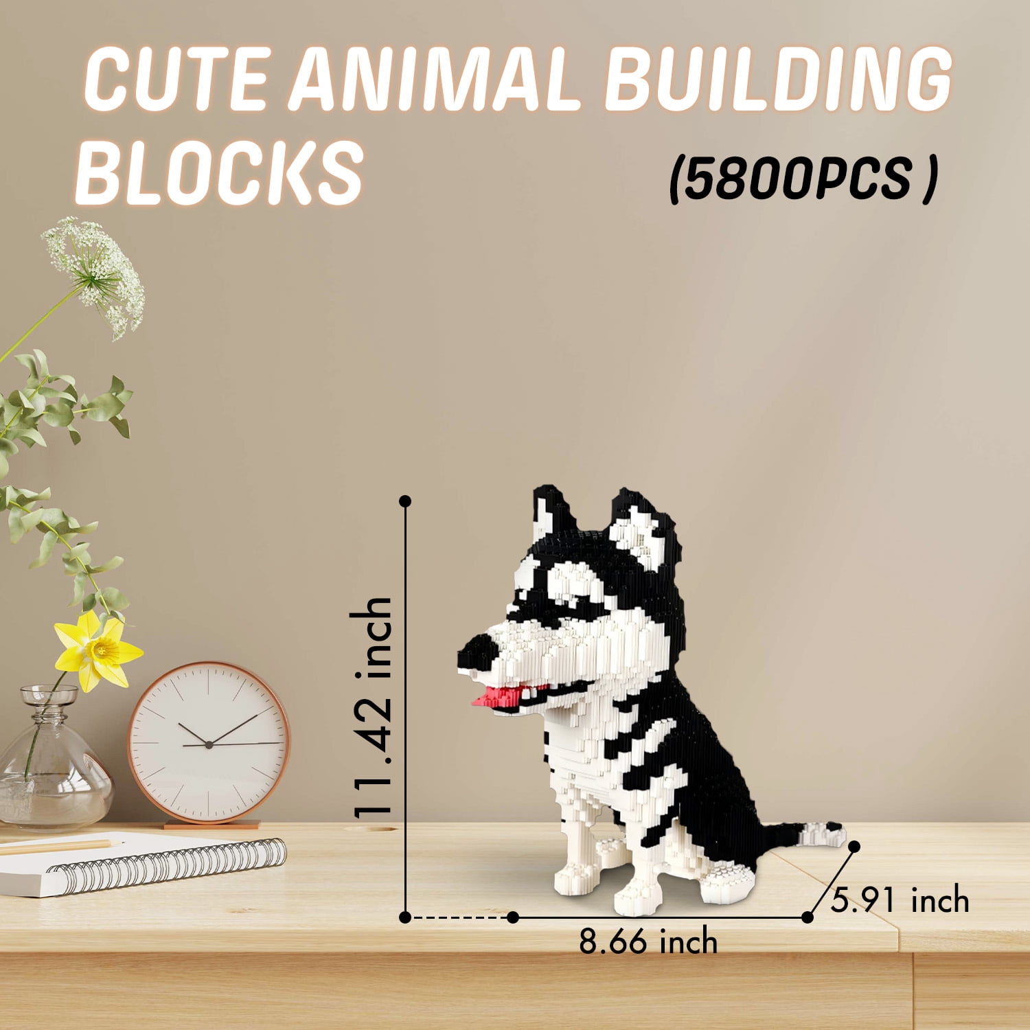 Hidpriva 5800 PCS Animal 3D Micro Building Block Set, Gift for Adults and Kids, Toy Building Blocks, Husky