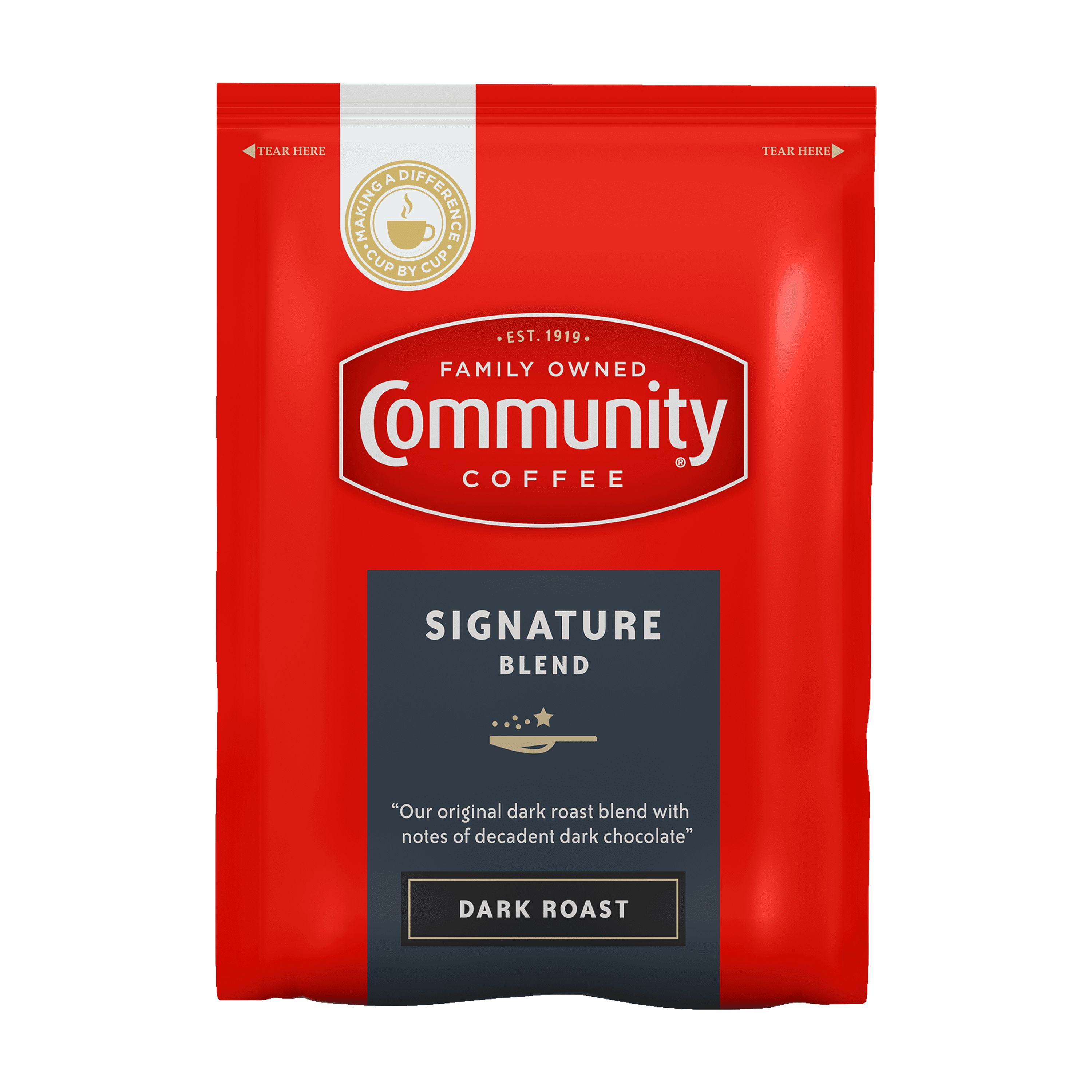 Community Coffee Pre Measured 2.5 oz Ground Signature Blend Dark Roast Fractional Packs, 40 Count