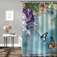 thumbnail image 2 of Creowell  Butterfly Shower Curtains with Hooks, Floral Shower Curtain, Blue Butterfly Shower Curtain, Watercolor Flowers and Green Leaves Fabric Curtains for Bathroom Decor  60x72, 2 of 7
