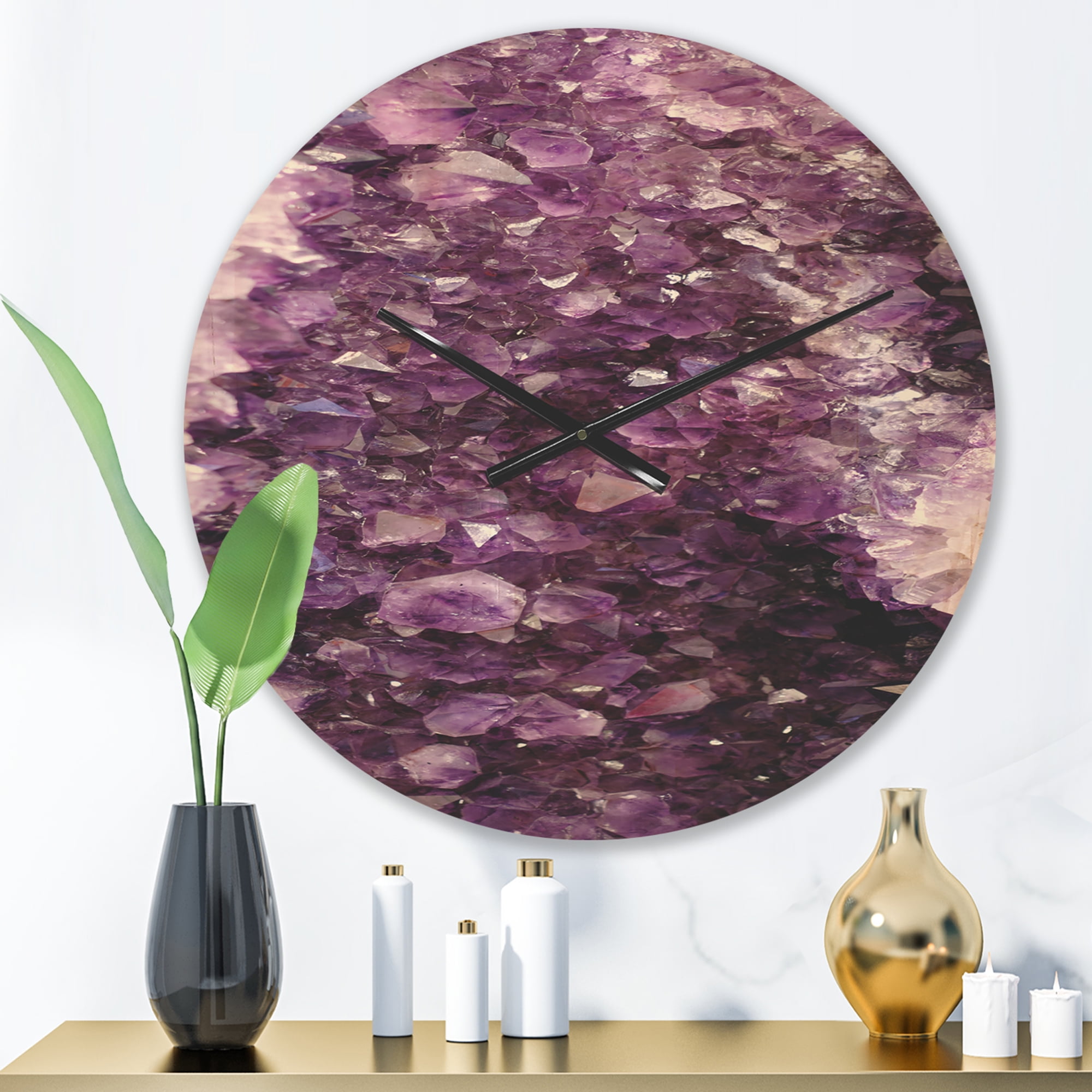 Designart 'Closeup Purple Precious Stones ' Modern Wood Wall Clock