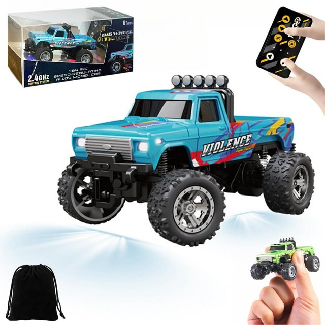 HAOAN Mini Camion Monstre Rc Échelle 1/64 Voiture Télécommandée avec Lumières 2.4Ghz Télécommande Rechargeable Mini Camion Monstre Rc Alliage Rc Semi Camion Vitesse Réglable