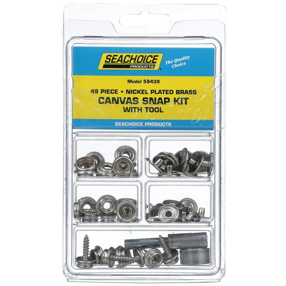 Seachoice 59439 Nickel Plated Brass Canvas 49 Piece Snap Kit with Tool