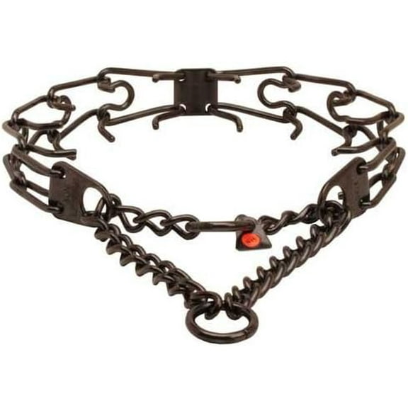 Herm Sprenger Black Stainless Steel Ultra-Plus Prong Collar with Center-Plate and Assembly chain - 3.2 mm x 23 inches