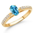 thumbnail image 2 of Gem Stone King 10K Yellow Gold Swiss Blue Topaz and White Lab Grown Diamond Engagement Ring for Women (0.73 Cttw, Oval 6X4MM, Gemstone November Birthstone, Size 8), 2 of 4
