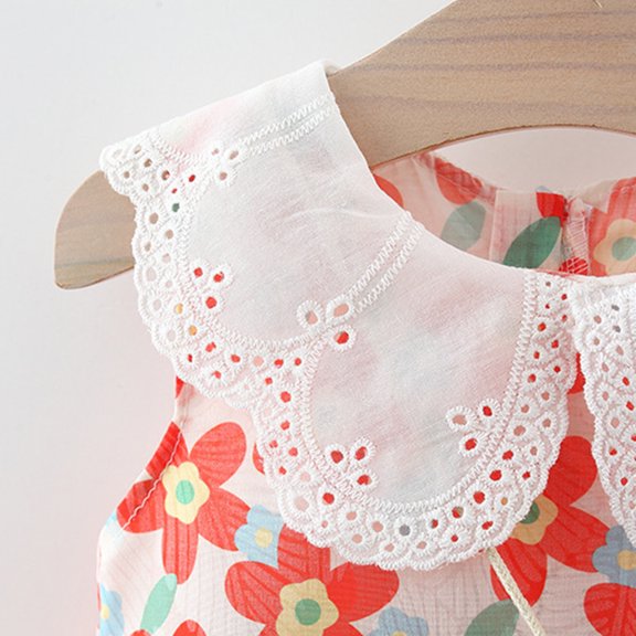 Vedolay Shirt Dress Girls Lace Flower Ruffle Sleeve A-Line Swing Wedding Party Maxi Dress,Red 2-3 Years