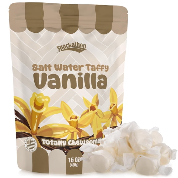 Snackathon Salt Water Taffy Single Flavor, Vanilla, 15 Ounce