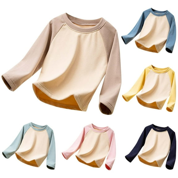 Auroural Kids Long Sleeve Shirts Toddler Baby Kids Winter Boys Girls Solid Color Long Sleeved Thickening Home Wear Clothes Blue 18 Months