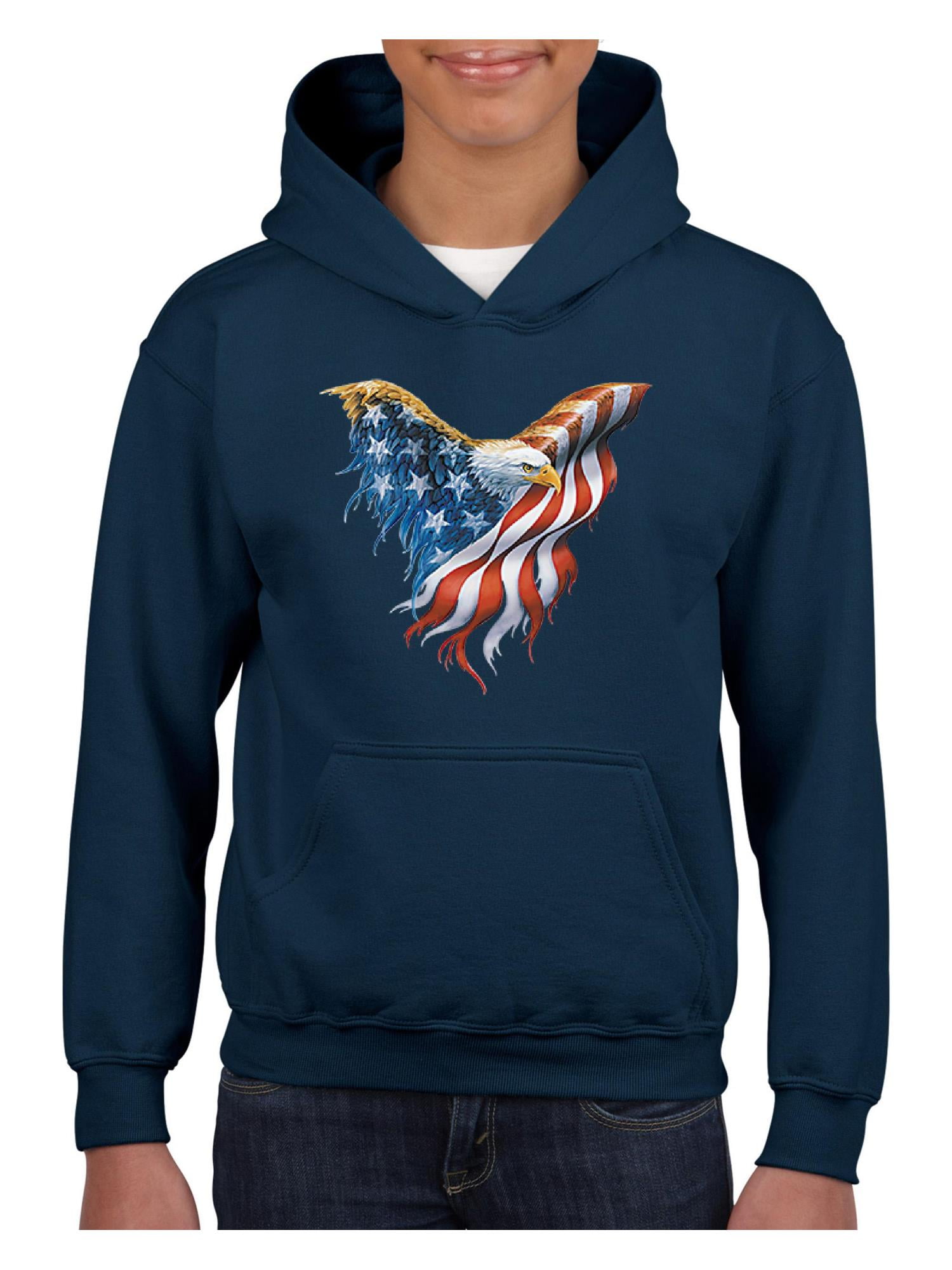Youth American Flag Eagle Hoodie For Girls and Boys Sweatshirt
