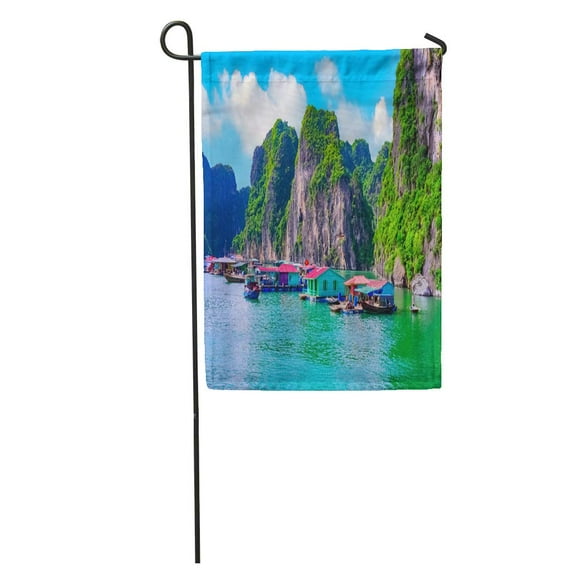 JSDART Floating Fishing Village Rock Island in Halong Bay Vietnam Southeast Garden Flag Decorative Flag House Banner 28x40 inch
