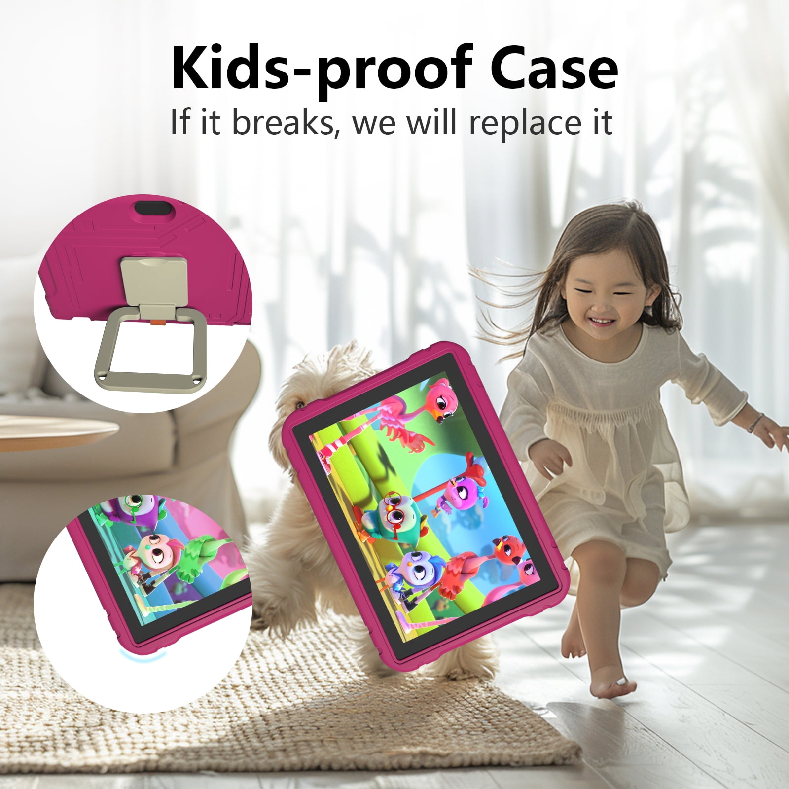 NOBKLEN Kids Tablet,10 inch 64GB Android Tablet,10.1 IPS HD Screen, WiFi Bluetooth Cameras, Kids Content Parental Control Toddler Children Tablet, 2 Year Warranty Pink