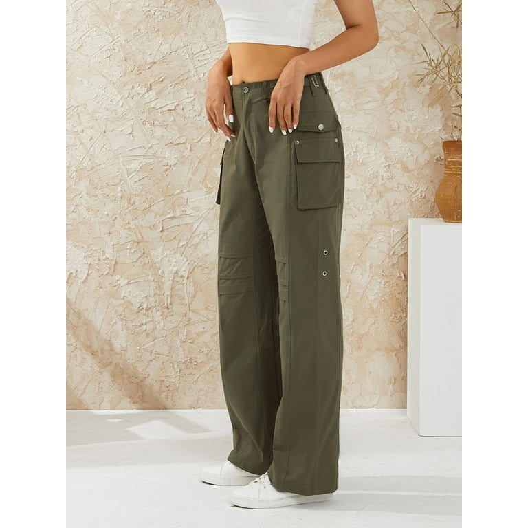 FOCUSNORM Womens Plus Size High Waisted Cargo Jeans Pants Flap Pocket Wide  Leg Denim Pants