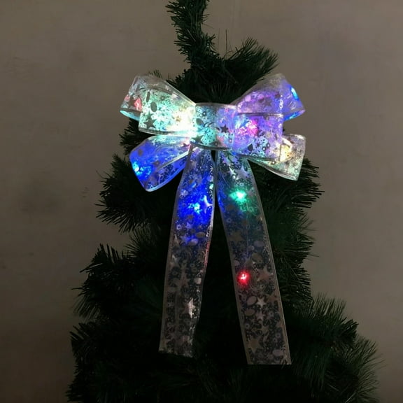 Glowing Transparent Ribbon Bow for Christmas Tree, Light-Up Hanging Accessory for Festive Nighttime Display B