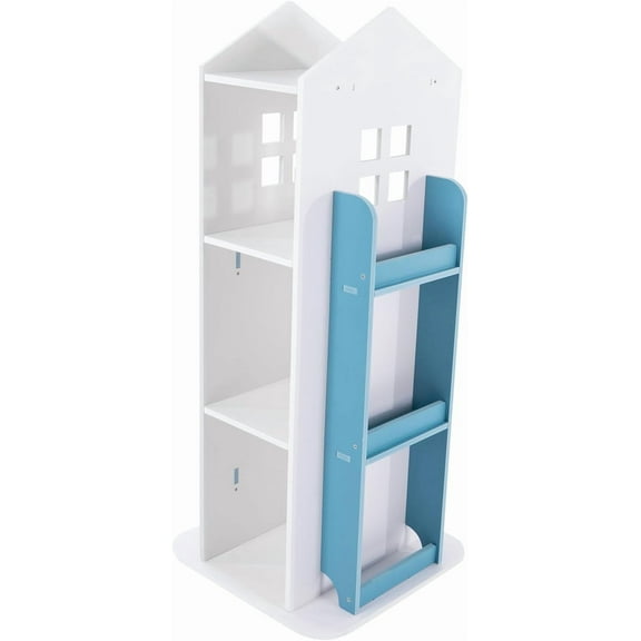 360° Rotating Bookshelf, Kids Bookshelf, Castle White Rotating Bookshelf, Toy Storage Organizer Rack, Revolving Corner Bookshelf, for Kids Toddler Children Home Office Furniture Bookcase (Blue)