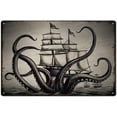 thumbnail image 1 of Letrero de metal con forma de pulpo y velero, cartel de hojalata, pulpo y velero, póster de metal, letrero artístico vintage, placa retro, 1 of 7
