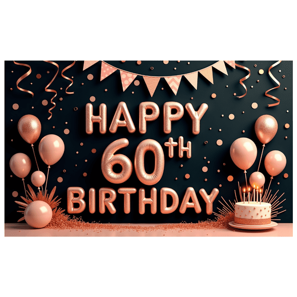Golden Theme Happy 60th Birthday Banner Decorative Milestone Event Party Decoration for Adult Birthday Anniversary Celebration