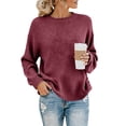 thumbnail image 4 of WTXUE Women's Tunic Sweaters Oversized Lightweight Casual Loose Long Sleeve Crewneck Pullover Tops Cable Knit Curved Sweaters Fall Outfits Bottom Sweater Wine M, 4 of 8