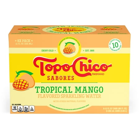 Topo Chico Sabores Tropical Mango Flavored Sparkling Water, 12 fl oz, 8 Pack Cans