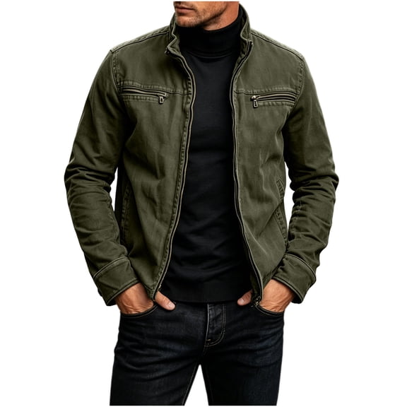 Jackets for Men Trendy Jerdar Men Casual Fashion Solid Long Sleeve Stand Collar Zipper Outwear Workwear Jackets