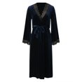 thumbnail image 3 of Arlun Velvet Lace Trim Sleepwear Robes for Women Deep V-Neck Long Sleeve over the Knee Length Wrap Bathrobe Soft Comfy Solid Color Belted Nightgowns Loungewear Blue M, 3 of 6