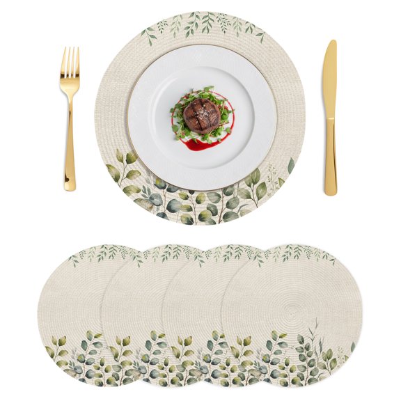Round Placemats Green Leaf 15 inch Set of 4 Table Mats for Dining Table Leaves Plant Linen Heat Resistant Non-Slip Kitchen & Home Decorative Place Mat Set