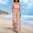 thumbnail image 4 of Summer Bohemian Wide Leg Lounge Pants Women Retro Patchwork Print Elastic Drawstring Waist Flowy Palazzo Pants with Storage Pockets Pink 2XL, 4 of 8
