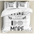 thumbnail image 1 of Motivational Queen Size Duvet Cover Set, Monochrome Think Less Do More Quote with Different Fonts Foliage Arrangement, Decorative 3 Piece Bedding Set with 2 Pillow Shams, Black White, by Ambesonne, 1 of 3