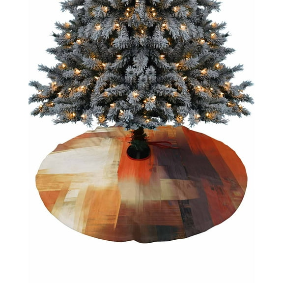 Burnt Orange Christmas Tree Skirt 48 Inches Large Christmas Skirt Tree, Modern Geometric Oil Painting Abstract Art Tree Skirt Christmas Decorations for Fireplace Party Holidays Indoor Outdoor
