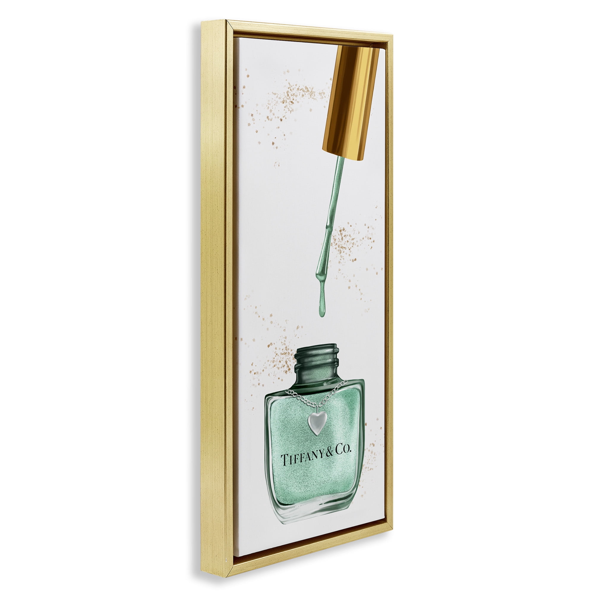 Stupell Industries Cyan Makeup Nail Polish Brush Beauty & Fashion Painting Gold Floater Framed Canvas Art Print Wall Art, 11 x 25
