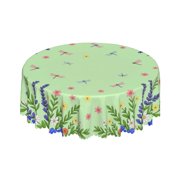 Floral Frame With Dragonflies Round Tablecloth Polyester Waterproof & Washable 60 Table Cloth Indoor and Outdoor for Kitchen Dining Party Picnic Table Cover