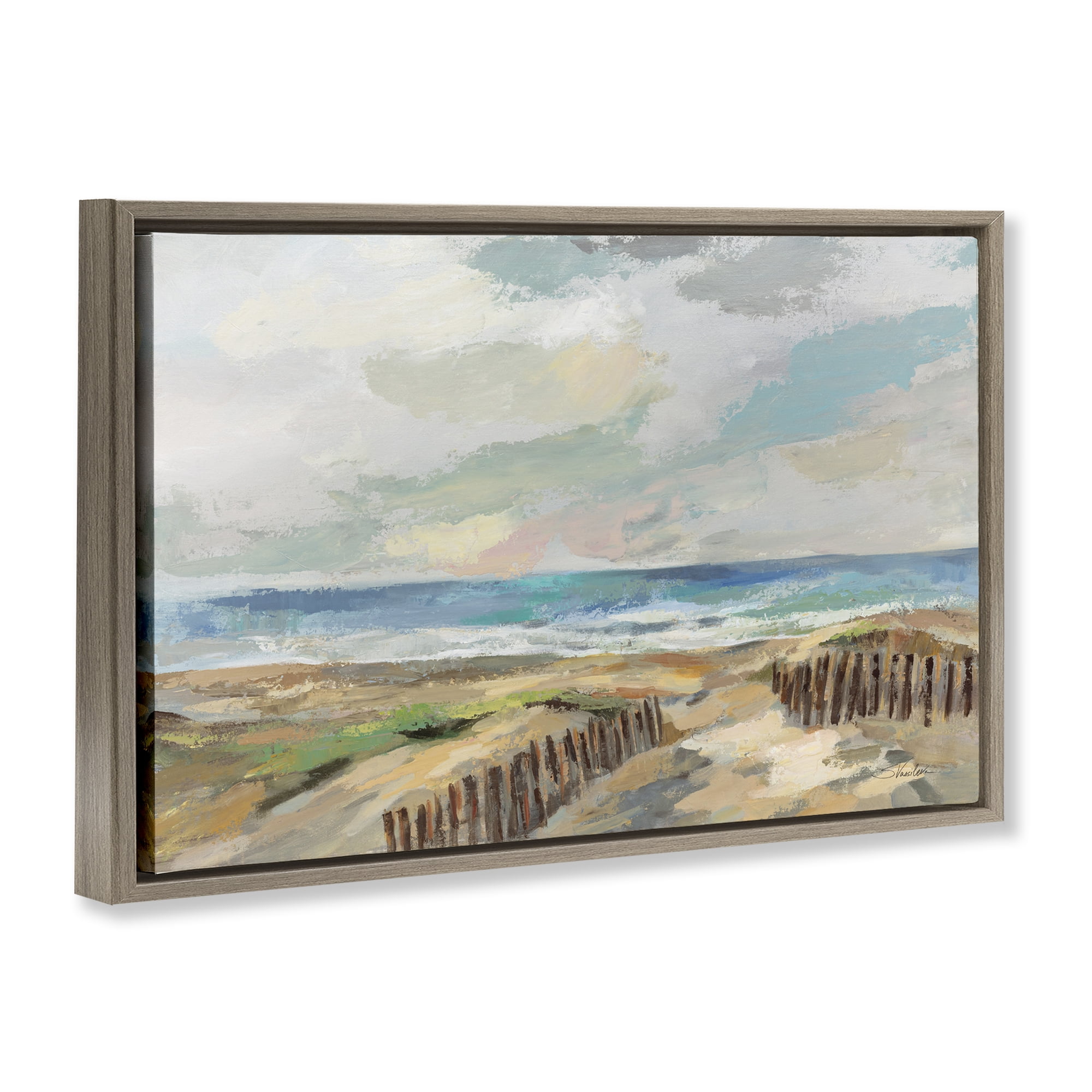 Stupell Industries Summer Beach Dunes Landscape & Nature Painting Brown Floater Framed Canvas Art Print Wall Art, 25 x 17