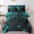 thumbnail image 1 of YST Ensemble de Literie 7 Pcs Turquoise Géométrique, Lit Simple, Carreaux Abstraits Modernes, Imprimé Nid d'Abeilles Noir, Microfibre 100 % Polyester, 1 of 5