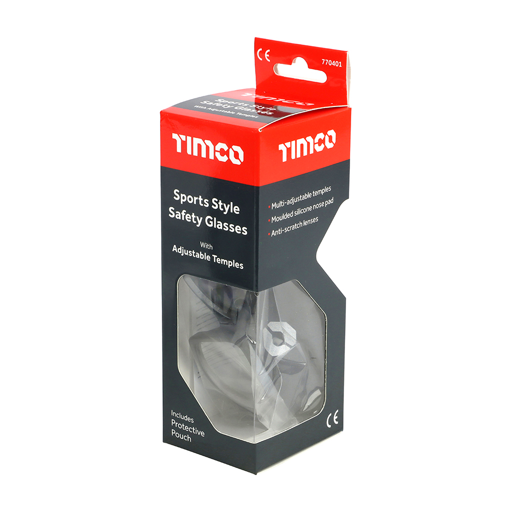 Timco - Sports Style Safety Glasses - With Adjustable Temples - Clear (Size One Size - 1 Each)