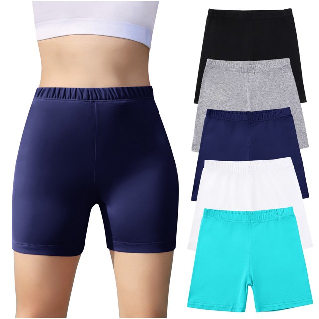Odeerbi 5 Paquetes de Chicas Atléticas Motociclistas Pantalones Cortos Respirables Suaves Elásticos de Baile de Yoga Para 5-14 Años