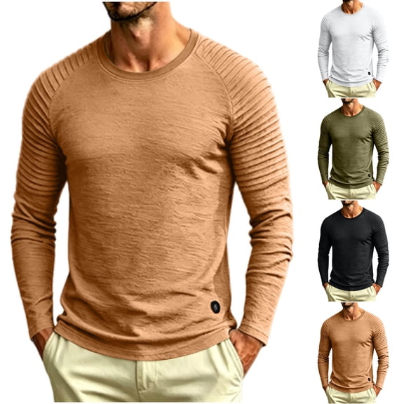 Vetsdori Mens Long Sleeve Shirts Lightweight Sport Pullover Winter Breathable Crew Neck Plain Tshirts for Men Travel