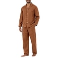 thumbnail image 5 of Mens Pajama Set Soft Long Sleeve Pajamas for Men Lightweight Button Up Sleepwear Lounge Pjs Outfits Light Brown XXL, 5 of 8