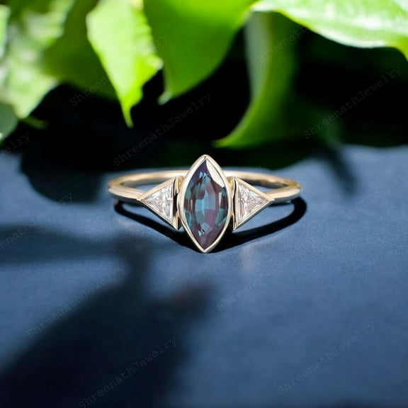 SHREENATHJEWELRY 7x5MM / 1.5CT Vintage Alexandrite Engagement Ring CZ Diamond Proposal Ring Rose Gold Plated Women Jewelry Personalized Gift Ring