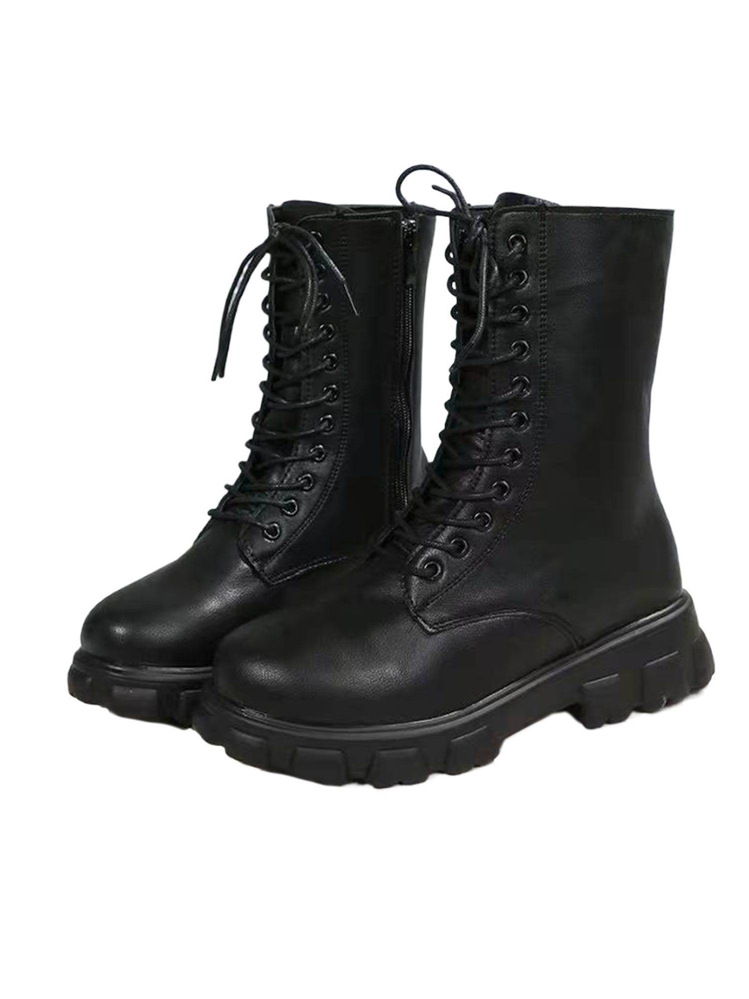 Gomelly Women Comfort Combat Boot Non-Slip Chunky Heel High Top Shoes Military Walking Fashion Lace Up Work Boots Black 8 - image 3 of 6