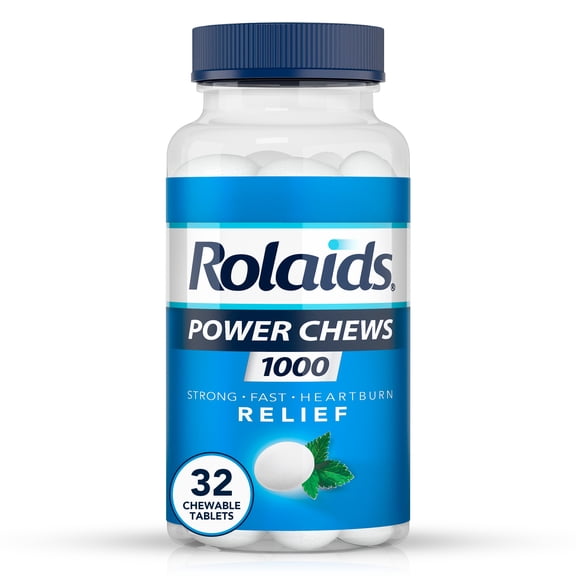 Rolaids Antacid Power Chews, Heartburn Medicine, Mint Flavored, Chewable Antacid, 32 Count